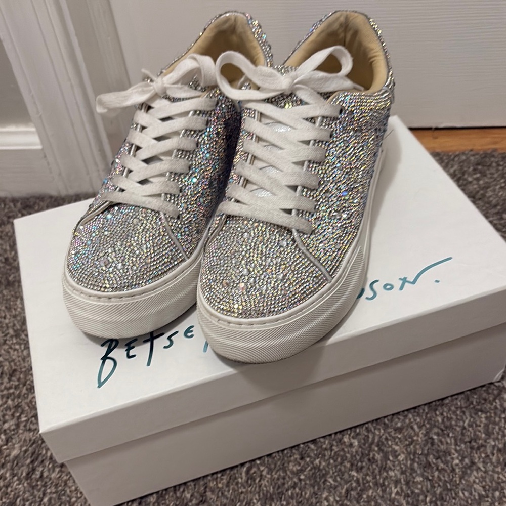 Betsey Johnson Silver Glitter Sneakers